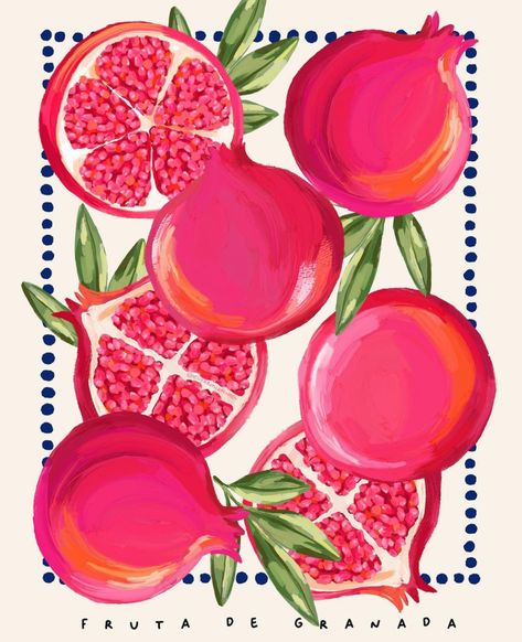 #illustration by @elizabethrachael on instagram Citrus Fruit Illustration, Cute Fruit Wallpapers, Fruit Canvas Painting, Grapefruit Art, Pomegranate Poster, Fruits Illustration, Foto Muro Collage, Graphic Painting, Fruit Poster