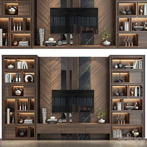 TV shelf 0582 - TV Wall - 3D model Tv Cabinet Design For Living Room Luxury, Modern Classic Tv Wall, Tv Backdrop Design Tv Walls, Backdrop Tv Luxury, Tivi Shelf, Classic Tv Wall Design, Tv Wall Shelf, Executive Office Design Interior, Tv Wall Design Luxury Tvs