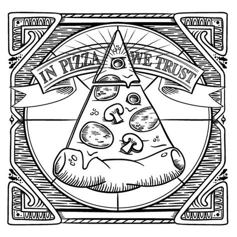 In pizza we trust - Cant get enough of that cheesy baked crust. by Scott Duffey Screenprint Illustration, Old School Pizza, School Pizza, Pizza Pictures, Pizza Tattoo, Pizzeria Design, Pizza Cartoon, Pizza Aesthetic, Pizza Girls