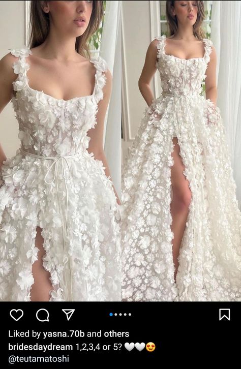 Textured Wedding Dress, Aliexpress Dresses, Line Flowers, Teuta Matoshi, Dresses For Bride, Modest Dresses Fashion, Wedding Dresses With Flowers, Queen Dress, Fantasy Dress