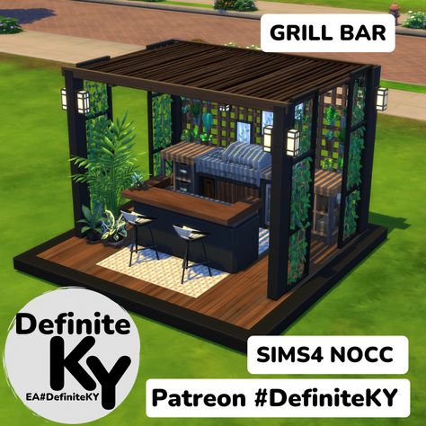 Sims 4 Outdoor Kitchen, Sims 4 Pergola, Sims 4 Grill Cc, Sims 4 Patio Ideas, Sims Interior, Sims Design, Sims Rooms, Outside Grill, Garden Island