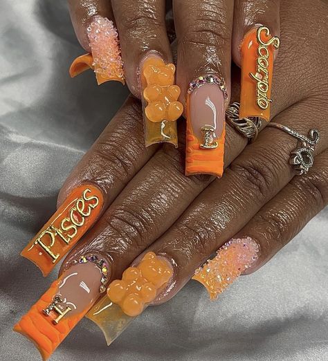 Pisces Birthday Nails Acrylic, Acrylic Nails With Names On Them, Birthday Nail Set Ideas Red, Pisces Acrylic Birthday Nails, Birthday Nail Set Ideas Aries, Birthday Nail Set Ideas Pisces, Aries Nails Acrylic, Sweet 16 Birthday Nails, Name On Nails