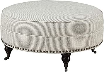 Wallace & Bay Sampson Ottoman, Rustic Stipe Formal Dining Room Furniture, Country Cottage Homes, Grey Ottoman, Rowe Furniture, Country Cottage Style, Willow Creek, Pebble Grey, Round Ottoman, Leather Ottoman