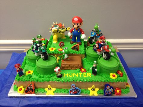 Mario cake Mario Buttercream Birthday Cake, Mario Brothers Birthday Cake, Brothers Birthday Cake, Cake Mario, Mario Kart Cake, Super Mario Brothers Birthday, Mario Brothers Birthday Party, Mario Bros Birthday Party Ideas, Mario Birthday Cake