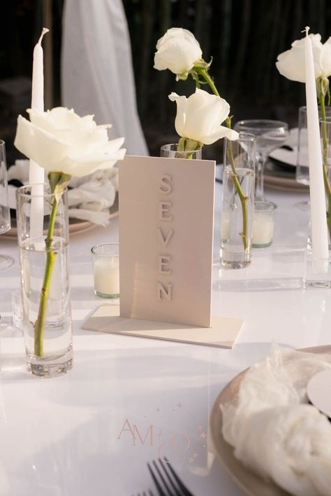 Neutral Wedding Table Numbers, Popular Wedding Decor, Neutral Table Numbers, Timeless Wedding Table Numbers, Clean Classic Wedding, White Table Numbers Wedding, Wedding Table Number Centerpieces, Minimalist Table Numbers Wedding, Wedding Table Number Ideas Elegant