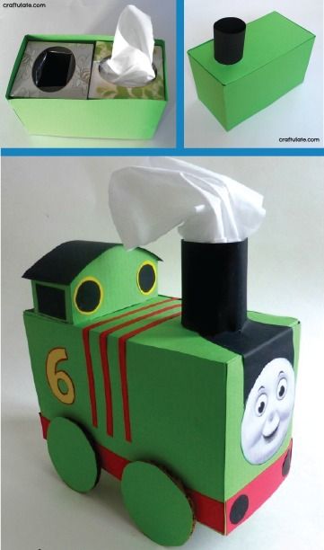 This DIY Tissue Box Train Tutorial is fun and easy to make with your kids, and they’ll love how cute it looks in their room. Thomas Train Valentine Box For Kids, Train Valentine, Box Ideas For Kids, Valentine's Boxes, Box Train, Tissue Box Crafts, Bus Crafts, Train Crafts, Thomas The Train Birthday Party