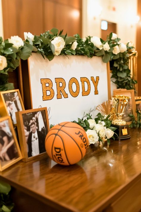 Senior Table Ideas Basketball, Basketball Senior Night Table Ideas, Senior Night Ideas Basketball, Senior Night Table Ideas, Night Table Ideas, Senior Night Table, Senior Night Table Display, Senior Display Table Ideas, Display Table Ideas