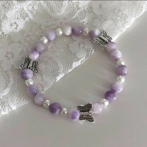 Purple Bracelets, Purple Beaded Bracelets, Diy Jewelry Rings, Gelang Manik-manik, Pretty Jewelry Necklaces, Aesthetic Purple, Indie Jewelry, Pola Gelang, Purple Bracelet