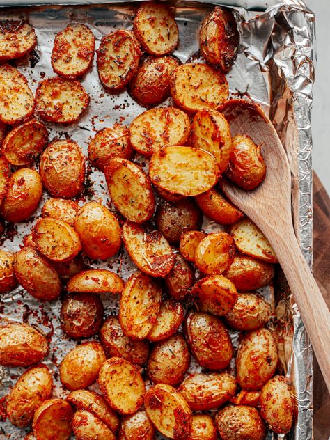 Crisp Roasted Potatoes, Crispy Seasoned Potatoes, Baking Mini Potatoes In Oven, Best Roasted Mini Potatoes, Ways To Cook Mini Potatoes, Cooking Mini Potatoes, Roasted Mini Potatoes Oven Crispy, Oven Roasted Petite Potatoes, Quick Mini Potato Recipe