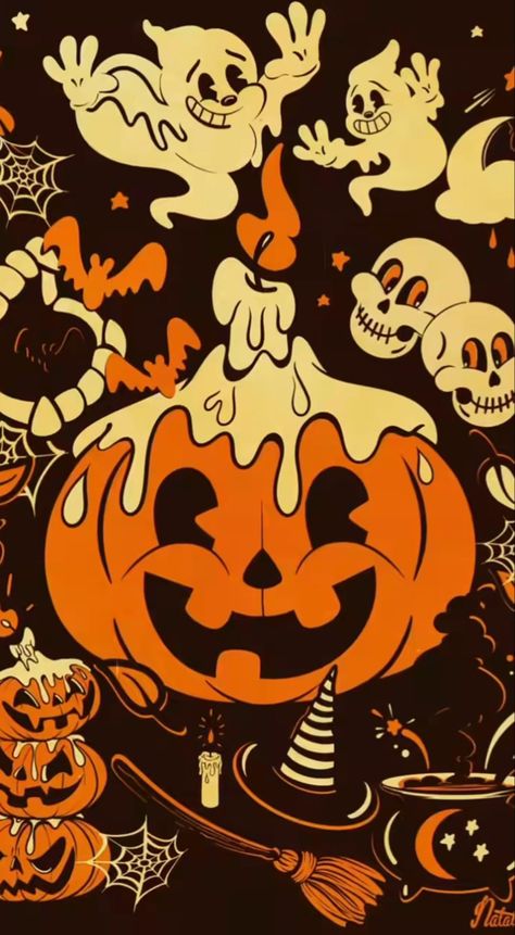 Helloween Wallpaper, Vintage Halloween Art, Halloween Wallpaper Backgrounds, Halloween Wallpapers, Halloween Graphics, Old School Style, Witchy Wallpaper, Halloween Artwork, Halloween Wallpaper Iphone