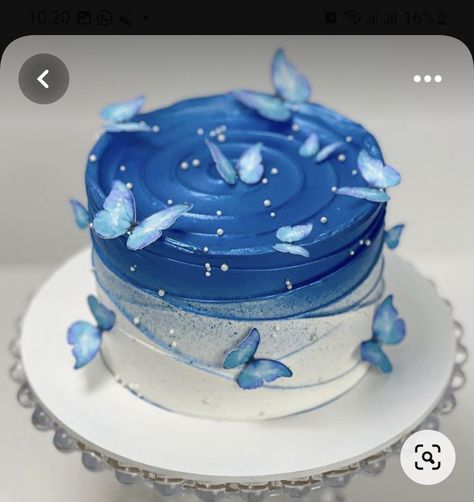 Blue Girly Birthday Cakes, Pastel Blue Cake Birthday, Light Blue Butterfly Cake, Cack Designe New, Pastel Blue Cake Aesthetic, Blue Cake Designs Birthday, Inspirasi Foto Studio, Blue Butterfly Cake, Studio Prewedding