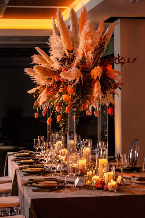 Venue: JW Marriott Houston Downtown | Photography: Blanca Duran | Indoor Wedding Ceremony & Ballroom Reception | Coral, Black, Greenery | Elegant Wedding Decor, Hoop Circle Centerpieces | Ballgown Dress, Historic Venue, Texas | #weddingideas #weddingphotography #photoideas #bride #groom #tuxedo #weddingdress #floralhoops #floraldecor #centerpieces #tallcenterpiece #rectangletable #tabledecor #wedding #orange #fallwedding Orange Indian Wedding Decor, Boho Wedding Reception Indoor, Circle Centerpieces, Boho Reception Decor, Peach Centerpieces, Orange Wedding Centerpieces, Copper Wedding Decor, Wedding Challenge, Coral Wedding Decorations