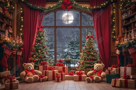 Gatsby Christmas Bear Window Photography Backdrop Gbsx-00360 - Gatsby Backdrop Teddy Bear Backdrop, Holiday Photo Backdrop, Bear Backdrop, Gatsby Christmas, Window Backdrop, Photoshoot Christmas, Holiday Backdrop, Christmas Backdrops For Photography, Photo Backdrop Christmas