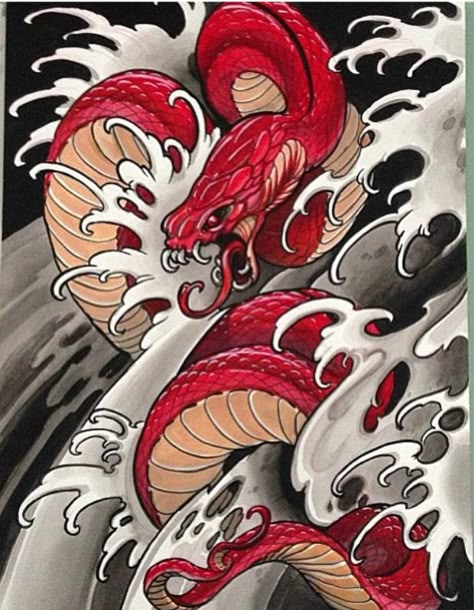 Japanese Snake Tattoo, Japan Tattoo Design, Snake Tattoo Design, Irezumi Tattoos, Asian Tattoos, Snake Art, Japan Tattoo, Japanese Tattoo Designs, Diy Tattoo