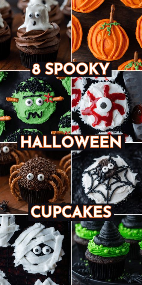 Scary Halloween Cupcakes, Halloween Themed Cupcakes, Easy Halloween Cupcakes, Halloween Themed Desserts, Halloween Cakes Easy, Halloween Cupcakes Decoration, Spider Cupcakes, Cupcake Piping, Cakes Easy