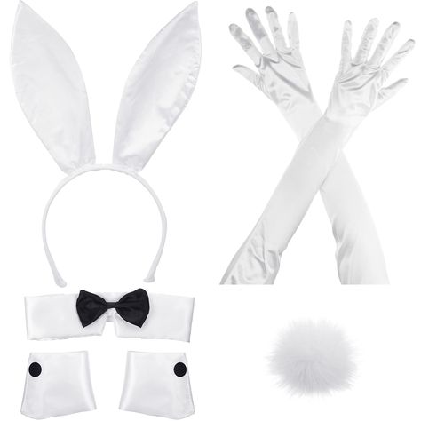 PRICES MAY VARY. Women bunny accessory set: a good combination set includes 1 piece of collar with bow tie, 1 pair (2 pieces) of cuffs, 1 piece of rabbit ear headband, 1 pair (2 pieces) of long gloves and 1 piece of rabbit tail, a good combination set gets you into the festival spirit and allows you to fully enjoy the fun of costume party Classic and chic design: the rabbit headband, collar, cuffs, tail and gloves set features a bunny theme, based on the theme of rabbit and designed in classic c Bunny Ears And Tail, Playboy Bunny Costume, Bunny Ears Headband, Bunny Suit, Bunny Costume, Bunny Designs, Bow Tie Collar, Bunny Tail, Playboy Bunny