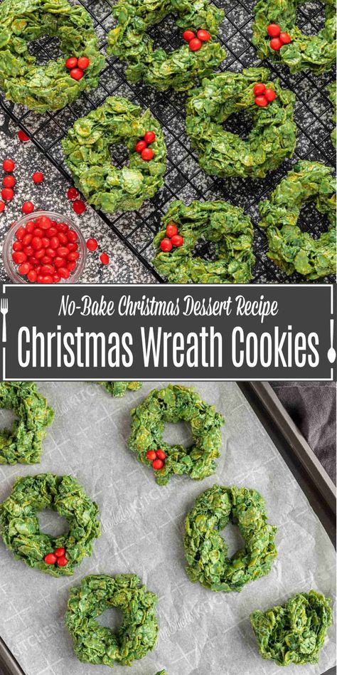 Cornflake Christmas Wreath, Cornflake Wreath Cookies, Christmas Wreath Cookies Cornflake, Cornflake Cookies Wreaths, Green Cornflake Wreaths, Red Candies, Cornflake Wreaths, Cornflake Recipes, Lemon Poppy Seed Cookies