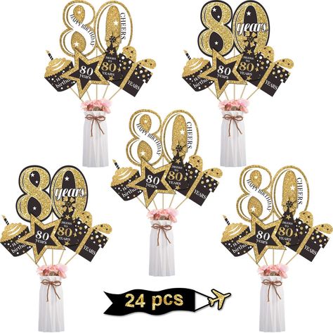 AmazonSmile: Blulu Birthday Party Decoration Set Golden Birthday Party Centerpiece Sticks Glitter Table Toppers Party Supplies, 24 Pack (80th Birthday): Toys & Games 50th Birthday Party Centerpieces, 90th Birthday Centerpiece, Golden Birthday Party, Happy Birthday Cheers, 80th Birthday Party Decorations, Golden Birthday Parties, Glitter Table, 50th Birthday Party Decorations, Birthday Table Decorations