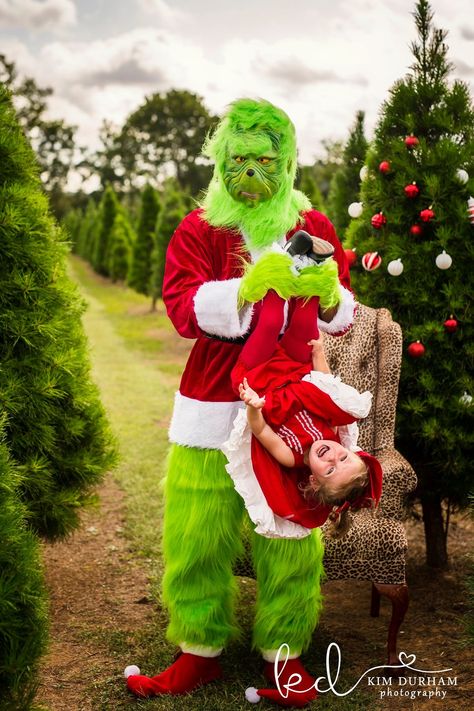 Grinch Picture Ideas, Funny Grinch Photoshoot, Grinch Pictures, Diy Christmas Photoshoot, Christmas Mini Shoot, Baby Holiday Photos, Baby Christmas Photography, Funny Christmas Photos, Christmas Family Photoshoot