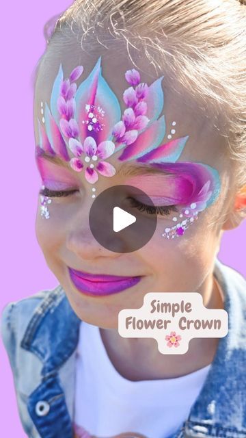 Face Painting Princess Easy, One Minute Face Painting, Flamingo Face Paint, Facepainting Ideas Easy, Unicorn Makeup Ideas, Face Paint Tutorial, Simple Flower Crown, Princess Face Painting, Face Painting Ideas