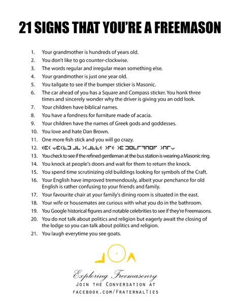 21 Signs That You're A Freemason - FraternalTies Freemason Quotes, Freemason Secrets, Masonic Signs, Masonic Apparel, Jobs Daughters, Masonic Art, Order Of The Eastern Star, Masonic Lodge, Masonic Symbols