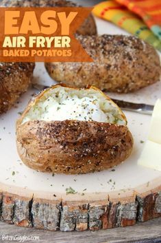 Easy Air Fryer Baked Potatoes - Tender, delicious baked potatoes with a crispy, flavorful skin. You'll never go back to microwaving or baking in the oven again! Air Fryer Baked Potato, Air Fried Food, Air Fryer Oven Recipes, Baked Potato Recipes, Air Fry Recipes, Recipes Cookies, Salad Pasta, Baked Casserole, Easy Air Fryer