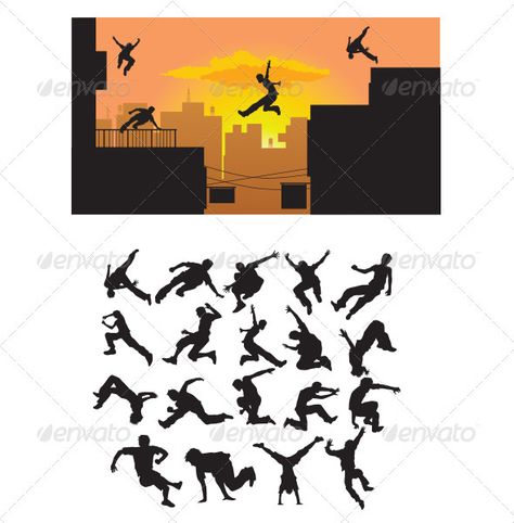 Parkour Silhouette  #GraphicRiver         Nice Silhouette, in this files include ai and eps 8 version. you can open it with adobe illustrator cs and other vector supporting applications. i hope you like my design, thanks  	 visit my silhouettes collection graphicriver /collections/3119286-silhouettes     Created: 28September12 GraphicsFilesIncluded: VectorEPS #AIIllustrator Layered: No MinimumAdobeCSVersion: CS Tags: action #backflip #black #brave #building #city #extreme #flying #free #gym #hig Parkour Silhouette, Shoes Silhouette, Silhouette Sport, Ninja Party, Art Advice, Manga Drawing Tutorials, Vector Graphics Design, Business Banner, High Jump