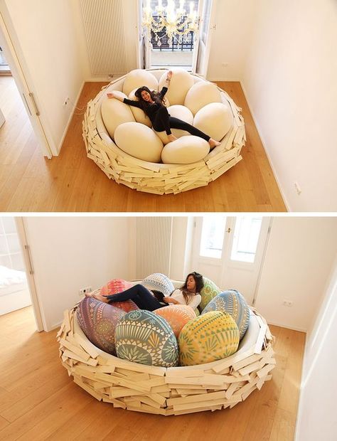 12 Comfy Chairs That Are Perfect For Relaxing In | 12 Comfy Chairs Perfect For Relaxing In // Curl up among the eggs in this giant birds nest and settle in for a nice long lounge. Comfy Bedroom Chair, Relaxing Room, Floral China, Comfy Armchair, Comfy Bedroom, Daycare Ideas, Birds Nest, Animal Products, Kids Bedrooms