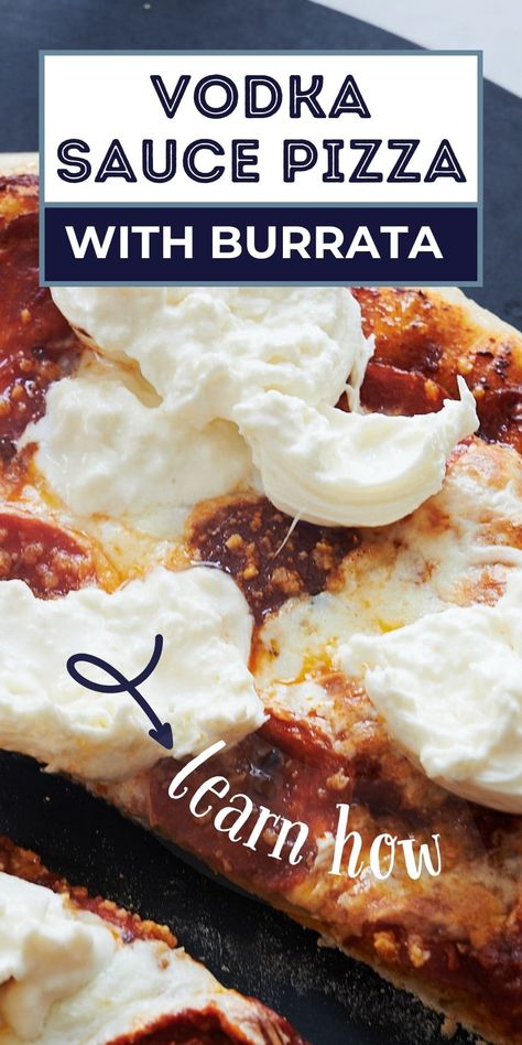 Vodka Sauce Pizza with Charred Pepperoni and Burrata | Josie + Nina Vodka Sauce Pizza, Burrata Pizza, Vodka Sauce Pasta, Vodka Pasta, Crispy Pizza, Best Pizza Dough, Best Homemade Pizza, Homemade Ravioli, Cooking Pizza