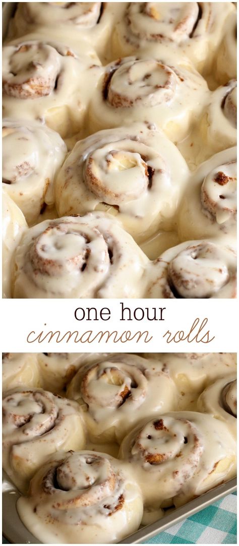 Delicious One Hour Cinnamon Rolls with cream cheese froting { lilluna.com } One Hour Cinnamon Rolls, Cinnamon Rolls With Cream Cheese, Cinnamon Rolls With Cream, Easy Cinnamon Rolls Recipe, Cinnamon Rolls Easy, Brownies Cookies, Homemade Breads, Breakfast Rolls, Bread Homemade