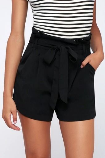 black shorts - Lulus Search Distressed Band Tee, Super High Waisted Jeans, Mango Shorts, Lulu Shorts, Black High Waisted Shorts, Belted Shorts, Sash Belt, Jeans For Short Women, Pleated Shorts