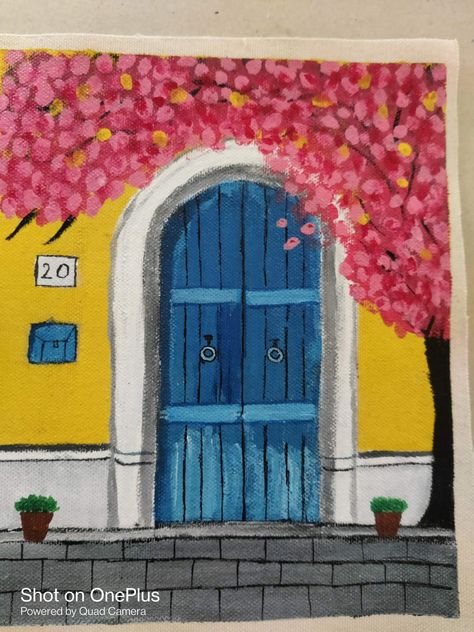 I want to be the girl behind the blue door #inspiration Door Canvas Painting, Door Canvas, Acrylic Ideas, Door Inspiration, Arched Doors, Canvas Painting Diy, House Art, Blue Door, Window Painting