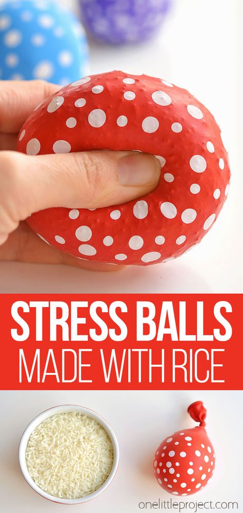 DIY stress balls are so easy to make! All you need is a balloon and a filler like rice and you end up with a super fun, super squishy stress ball that's perfect for busy hands! This is such a great sensory activity and a really simple craft for kids, teens, adults and seniors. Diy Stressball, Reuse Crafts, Polka Dot Balloons, Sensory Crafts, Sensory Activity, Balloon Crafts, Activities For Teens, Simple Craft, Pencil Box