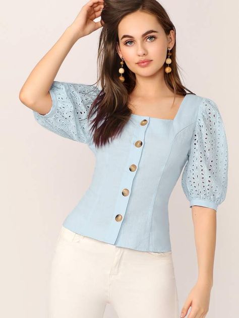 Fantasy Blouse, Áo Blu, Women Blouses Fashion, Smock Blouse, Fashion Tops Blouse, Trendy Fashion Tops, Pretty Blouses, Women's Blouses, Fashion Sewing Pattern