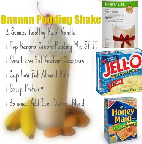 Banana pudding herbalife shake I used water and vanilla pudding.. And 2 scoops of each! Herbal Life Shakes, Shake Recipes Healthy, Herbalife Diet, Herbalife Protein, Herbalife Shake Recipes, Herbalife Recipes, Herbalife Shake, Healthy Shakes, Protein Shake Recipes