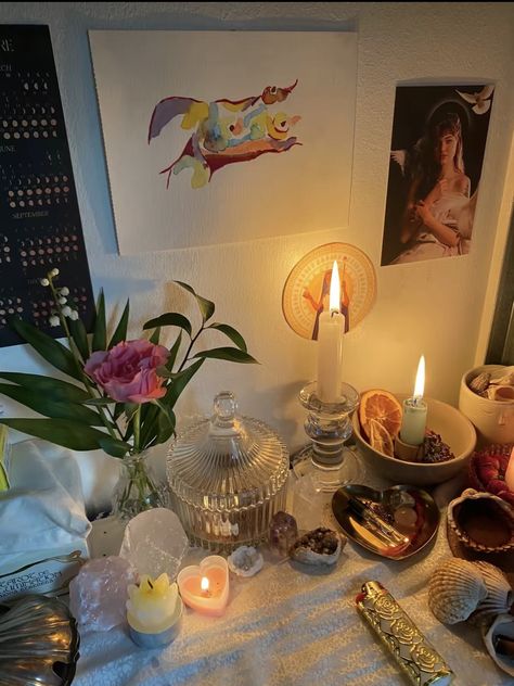 Alter Ideas Spiritual, Crystal Shrine, Plum Room, Witch Wife, Spiritual Bedroom, Bedroom Planner, Erzulie Freda, Moon Altar, Shadow Work Spiritual