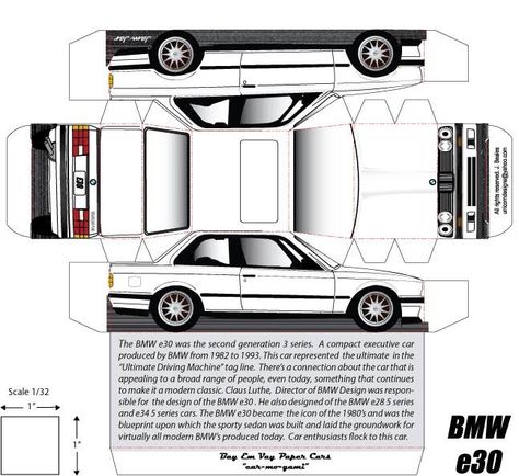 Neat Car Papercraft, Paper Model Car, Bmw E30 M3, Paper Car, Toy Boat, Paper Toys Template, Cool Car Drawings, Gift Box Template, Seni Origami