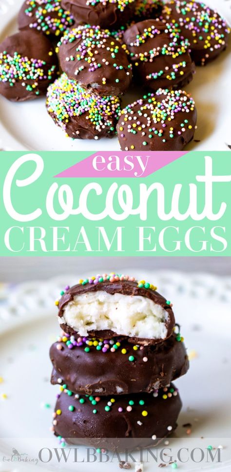 Coconut Cream Eggs are an easy, no bake, Easter dessert idea! These candies taste so much better homemade and are fun to make for your kid’s Easter baskets! These coconut eggs are made from just a few, simple pantry basics. #easterdessertideas #easyeasterdesserts #coconuteggs #foracrowd #nobakeeaster #funforkids #homemade eastercandy Coconut Cream Eggs, Coconut Eggs, Pantry Basics, Cream Eggs, Easter Food Appetizers, Easy Easter Treats, Easy Easter Desserts, Spring Baking, Simple Pantry