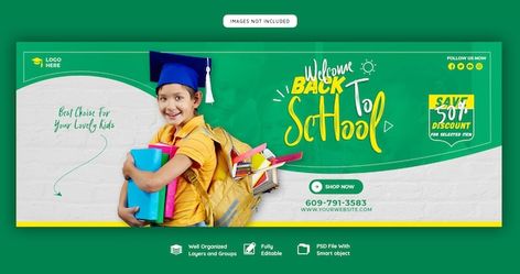 Back to school facebook cover banner tem... | Free Psd #Freepik #freepsd #back-school-post #school-advertisement #school-banner #facebook-cover-template School Cover Page Design, School Facebook Cover, Creative Facebook Cover, Cover Page Design, School Post, Template Facebook, Fb Cover Photos, Facebook Cover Template, Laser Ideas