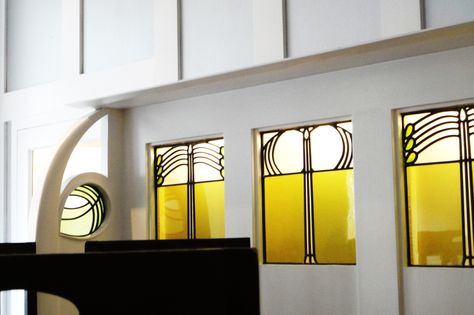 Golden Yellow Stained glass windows from Willow Tea Room Yellow Stained Glass Window, Willow Tea, Bookstore Design, Yellow Tea, Charles Rennie Mackintosh, Rennie Mackintosh, Maximalist Decor, Stained Glass Window, Facade Design