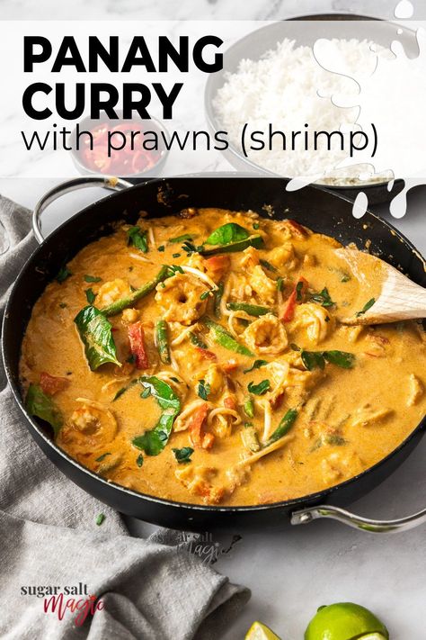 Shrimp Panang Curry Recipe, Panang Curry Shrimp, Curried Prawns, Caramello Slice, Taiwanese Recipes, Thai Panang Curry, Panang Curry Recipe, Veggie Stir Fry Recipes, Shrimp Appetizer