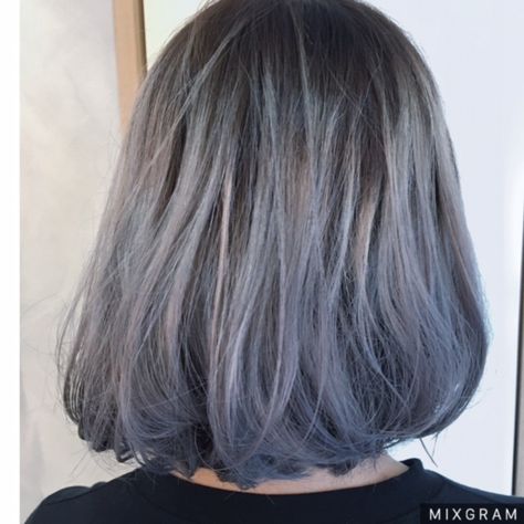 Hair Colour Ash Grey, Ash Blonde With Purple Peekaboo, Ash Grey Hair Short, Blue Ash Hair Color, Blue Gray Hair Color, Ash Green Hair Color, Hair Colour Grey, Grey Purple Hair, Grey Blue Hair