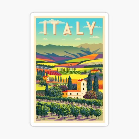 Italy, a European country with a long Mediterranean coastline, has left a powerful mark on Western culture and cuisine. Its capital, Rome, is home to the Vatican as well as landmark art and ancient ruins. Other major cities include Florence, with Renaissance masterpieces such as Michelangelo’s R… • Millions of unique designs by independent artists. Find your thing. Italy Stickers Printable, Italy Stickers, University Stickers, Album Collage, Italian Pattern, Memory Wall, Print Journal, Italy Landscape, Shrink Film