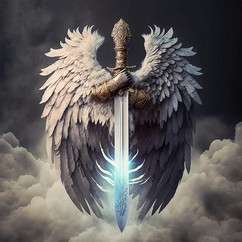 Photo a sword with the word angel on it | Premium Photo #Freepik #photo #mythical #griffin #fenix #wings San Miguel Arcangel Tattoo, Jesus Images Hd, Pikachu Wallpaper Iphone, Angel Protector, Guardian Angel Tattoo, Survivor Tattoo, Sunflower Tattoo Shoulder, Angel Wings Art, Greek Mythology Gods