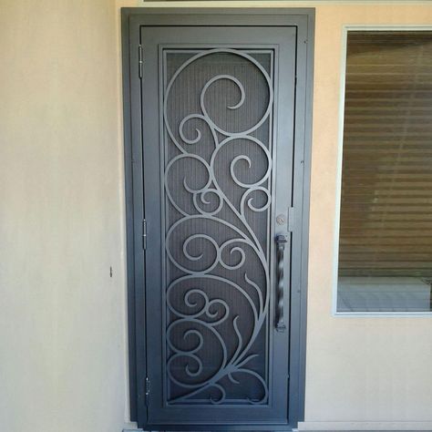 Wrought Iron Doors Front Entrances, Iron Security Doors, Metal Doors Exterior, Wrought Iron Entry Doors, Welding Design, Security Screen Door, Traditional Front Doors, Home Gate Design, Iron Entry Doors