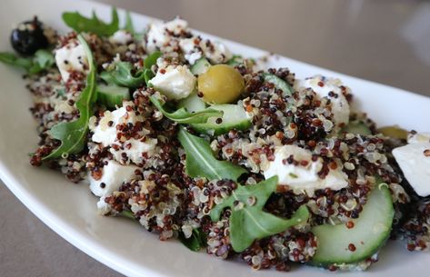 Greek Style Seasonal Quinoa Salad — Lilly Sabri Mediterranean Greek Salad, Lilly Sabri, Glazed Sweet Potatoes, Protein Pancake Mix, Creamy Asparagus, Salmon Spices, Healthy Tuna, Asian Spices, Sweet Potato Curry