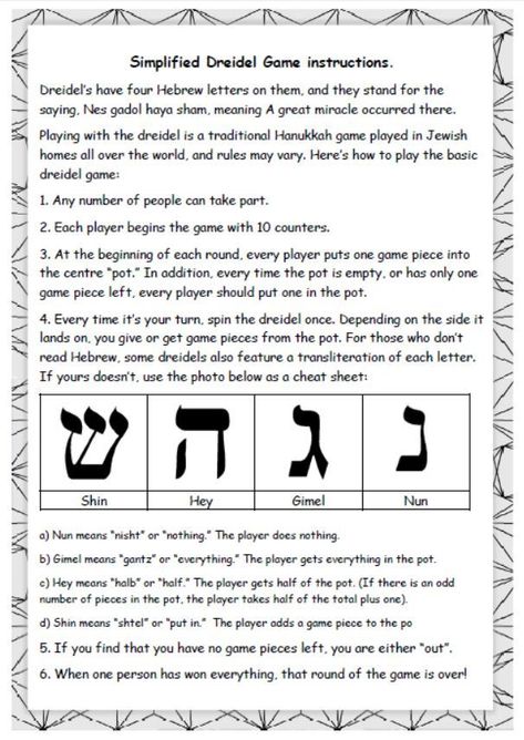 Dreidel Game instructions Hannukah Activities, Dreidel Game, Montessori Works, Hanukkah Game, Hanukkah Traditions, Church Games, Money Activities, American Heritage Girls, Hanukkah Crafts