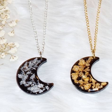 Beautiful crescent moon necklaces in silver or gold, these look amazing on black outfits! Show some love & follow my instagram Resin.ruby 💕 Resin Moon Pendant, Outfits Show, Moon Necklaces, Resin Pendants, How To Make Coasters, Resin Jewellery, Black Outfits, Crescent Moon Necklace, Diy Resin Crafts