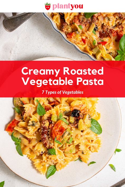 Creamy Roasted Vegetable Pasta Recipes Noodles, Pasta Fresh, Inflammation Recipes, Roasted Vegetable Pasta, Fast Meals, Pasta Meals, Farfalle Pasta, Recipe Pasta, Noodle Recipes Easy