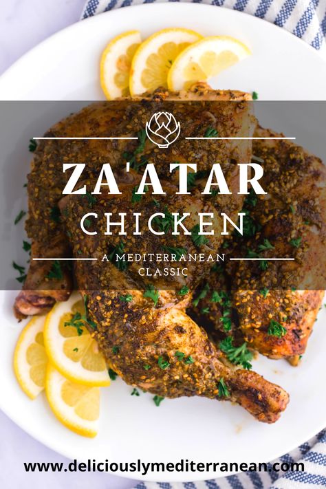 Chicken Legs Mediterranean, Middle Eastern Main Dishes, Za’tar Chicken, Zaatar Recipe Chicken, Za’atar Chicken, Slow Cooker Middle Eastern Recipes, Zatar Chicken Recipes, Middle Eastern Chicken Recipes Arabic Food, Middle East Chicken Recipes